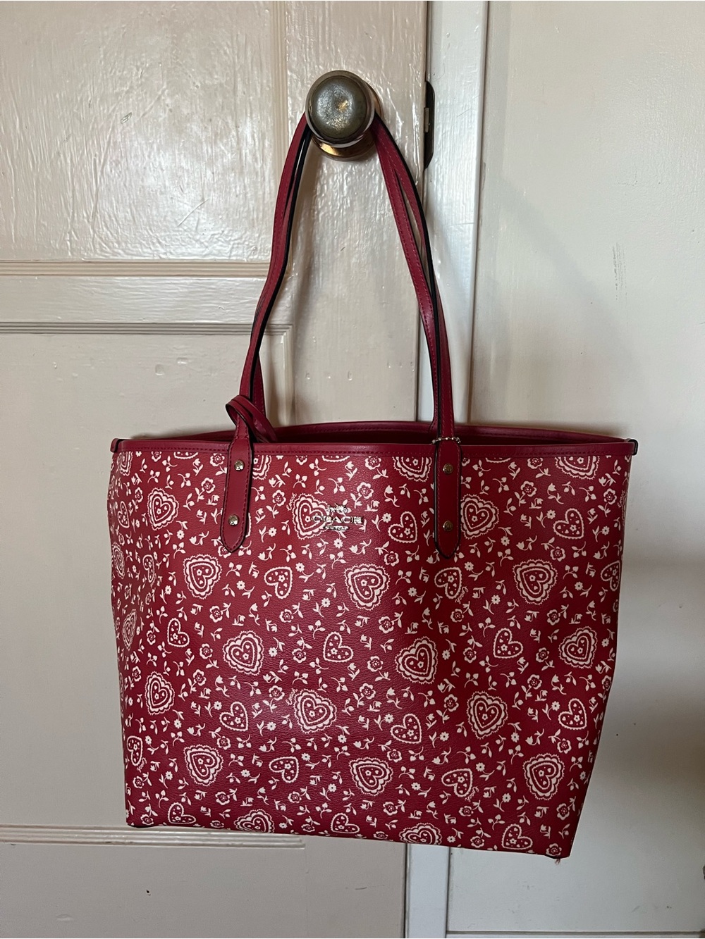 Coach Red Heart-Print Tote Bag-Reversible